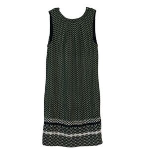 H&M Green Black Patterned Dress Women's 6 V-Back Tie Midi Shift Spring Vacation